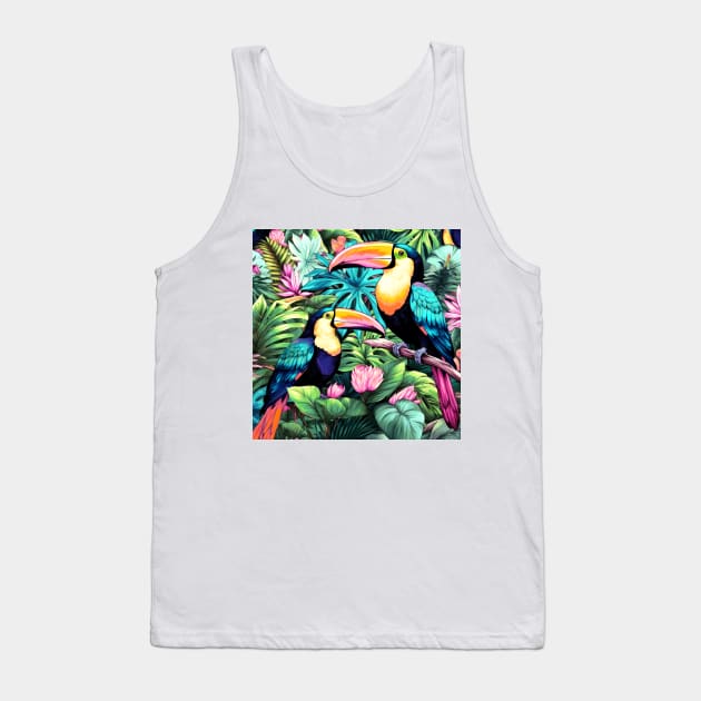 Tropical Toucans with Flowers Tank Top by SusannesArtShop